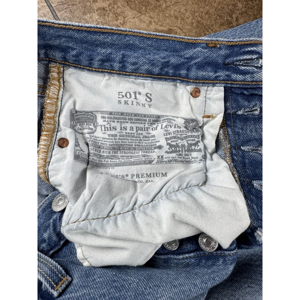 Levi's 501 Women's 26x28 Button Fly Skinny Leg Big E Light Washed Distressed - Picture 5 of 13